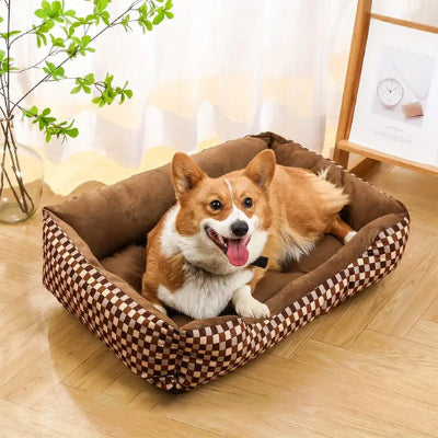 Panier pour chien CozyWashable plaid coucher brun chien