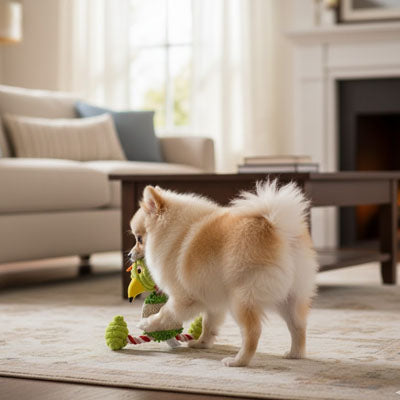 Peluche chien SweetMagnificent vert debout salon chien