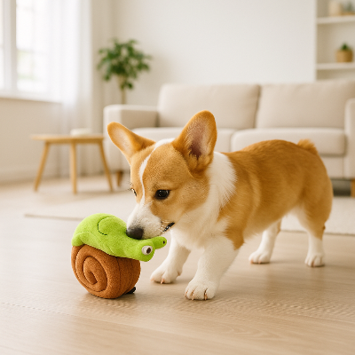 Peluche chien ToySnail escargot brun blanc chien