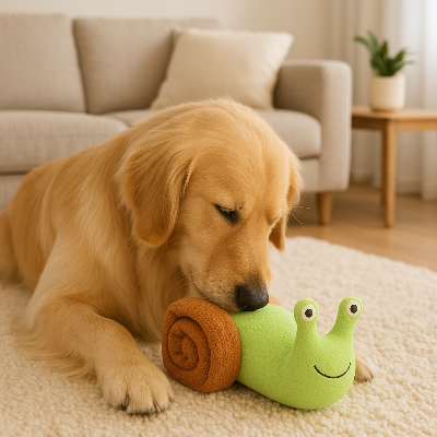 Peluche chien ToySnail escargot brun salon chien