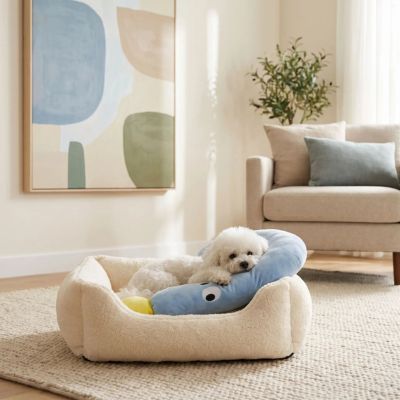 Peluche pour chien OrthopedicComfort bleu dormir blanc chien