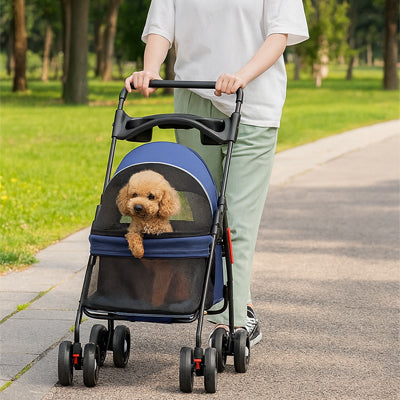 Poussette chien ComfortSenior bleu assis chien