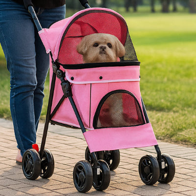 Poussette chien ComfortStandard rose brun assis chien