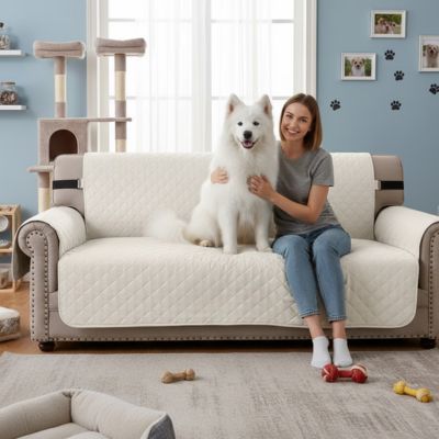 Protection canapé TheWashable camel assis blanc chien