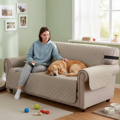 Protection canapé TheWashable kaki brun couche chien
