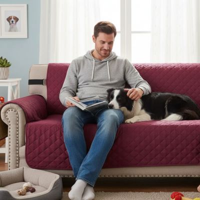Protection canapé WaterproofAnd rouge noir, couche caresse chien