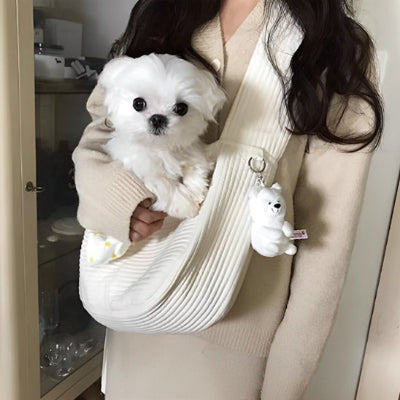 Sac de transport chien BasDog blanc petit mignon cou chien