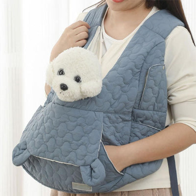 Sac de transport chien DogBike bleu, cou blanc chien