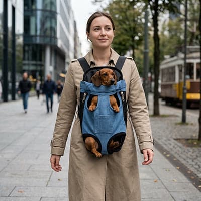 Sac de transport chien SecureComfort bleu jean brun femme chien