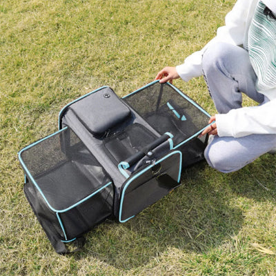 Sac de transport pour chien CarDog bleu déplié chien