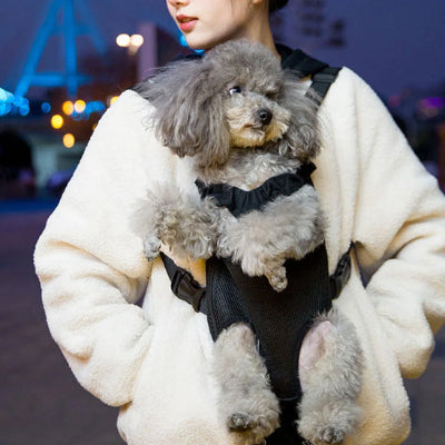 Sac de transport pour chien DogCar gris noir devant chien