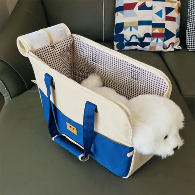 Sac de transport pour chien DogTrans bleu blanc plancher chien