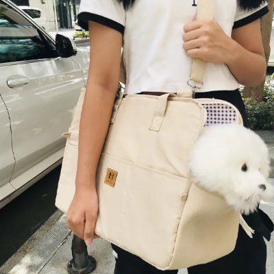 Sac de transport pour chien DogTrans épaule beige chien