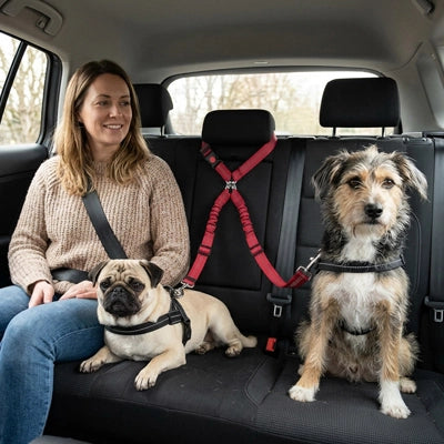Sécurité chien OptimalComfort rouge femme assis, chien