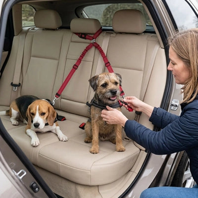 Sécurité chien OptimalComfort rouge femme attache chien
