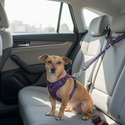 Sécurité chien SafetyComfort violet assis brun chien