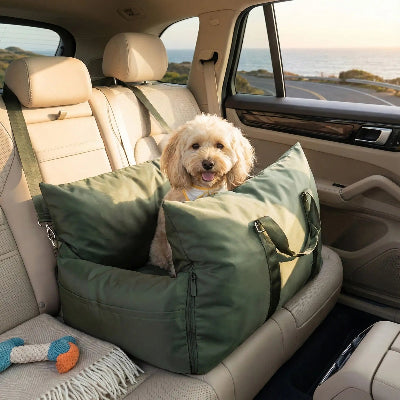 Siège auto chien DogsCarSeats vert olive brun chien