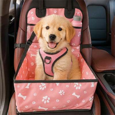 Siège auto chien SafelyComfortable rose brun blanc assis chien