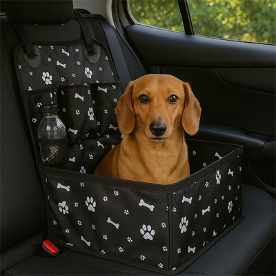 Siège auto chien SafetyAndComfort noir assis brun chien