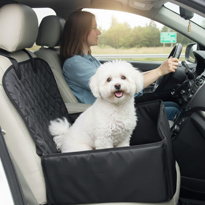 Siège auto pour chien Comforts noir assis blanc chien
