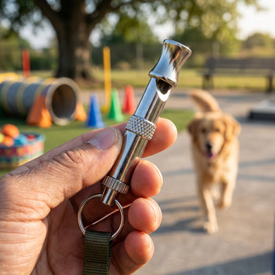 Sifflet ultrason pour chien TheTraining argent marche chien