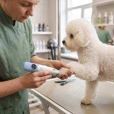 Tondeuse chien ProfessionalNoiseFree bleu patte blanc chien