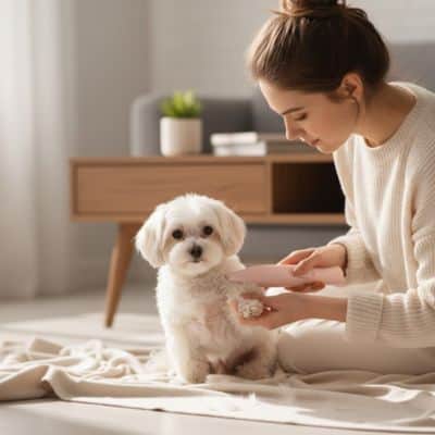 Tondeuse chien SilentProfessional rose assis blanc chien