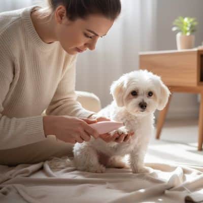 Tondeuse chien SilentProfessional rose blanc assis chien