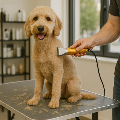 Tondeuse pour chien EfficientQuiet l'or assis table crème chien
