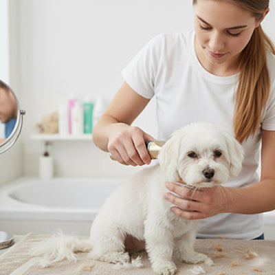 Tondeuse pour chien ProfessionallyQuiet or femme blanc table chien