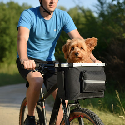 Vélo panier chien SecuriTransport noir brun homme chien