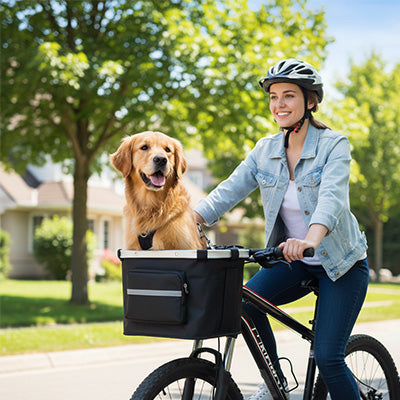 Vélo panier chien SecuriTransport noir femme brun chien