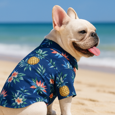 Vêtement pour chien DOGCLOAT bleu ananas assis chien
