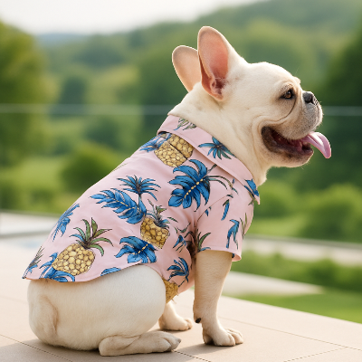 Vêtement pour chien DOGCLOAT rose bleu assis chien
