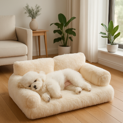 Canapé pour chien canadog beige coucher blanc chien