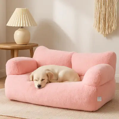 Canapé pour chien CanaTheDog rose, coucher, blanc chien