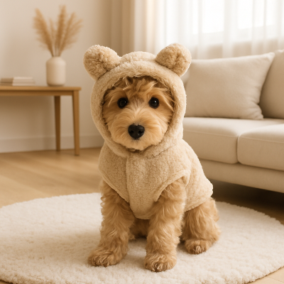 Chien manteau coatdog brun assis chien