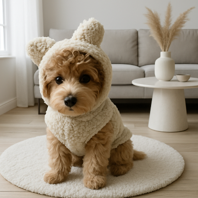 Chien manteau coatdog gris assis chien