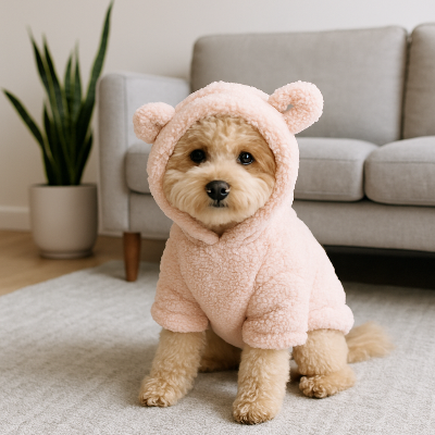 Chien manteau coatdog rose assis chien