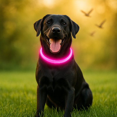 Collier chien lumineux couleur rose chien