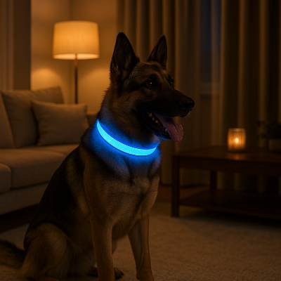 Collier lumineux chien LightCollar bleu dehors chien