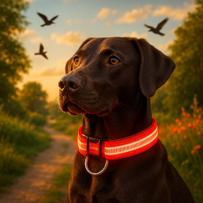Collier lumineux chien LightCollar rouge dehors chien