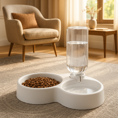 Distributeur de croquettes kiddispenser salon blanc chien