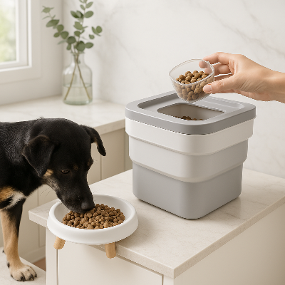 Distributeur de croquettes pour chien freshguard petit table gris chien