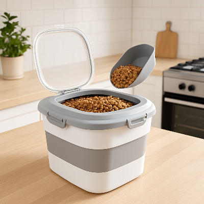 Distributeur de croquettes pour chien freshguard table gris chien