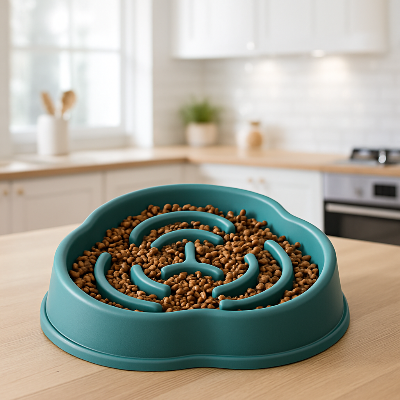 Gamelle anti glouton gourdbowl table cuisine vert chien