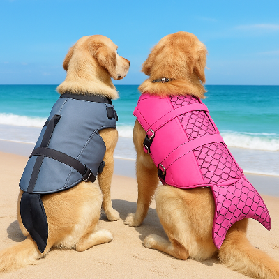 Gilet de sauvetage chien dogjacket brun, rouge, gris, assis chien