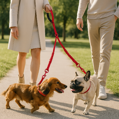 Laisses pour chien ZoeLeash rouge deux chiens
