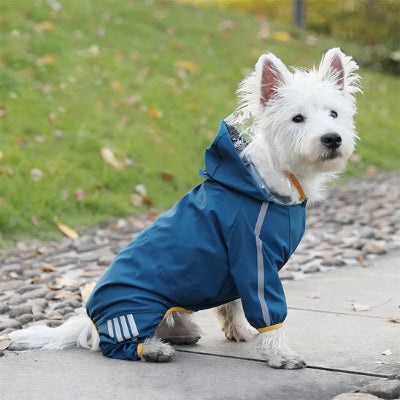 Manteau pour chien ajustable bleu assis chien