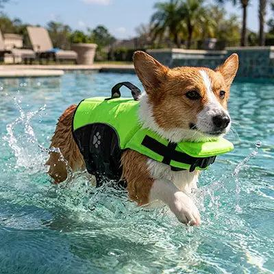 Gilet de sauvetage chien BestBuoyancy vert marche chien